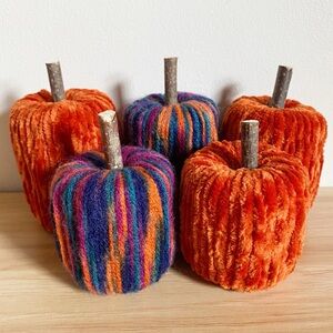 Orange and Retro Stripe Pumpkin Handmade Decor Set of 5